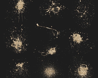 Gold Glitter Paint Splatter Clipart: Watercolor Overlay (Digital Download)