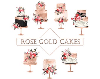Rose Gold Cake Clipart: Shabby Chic Wedding Cakes (Digital Download)