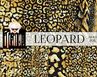 Gold Foil Leopard Digital Papers - black and gold, jungle, animal print, cheetah, safari, gold foil digital paper animal skin commercial use