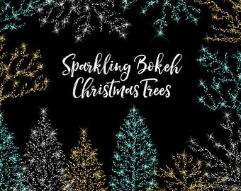 Bokeh Christmas Trees Clipart - bokeh glitter fairy lights clipart sparkling gold christmas tree holiday season digital christmas clipart