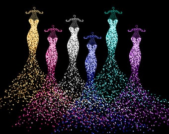 Robe Clipart Bokeh robe Clipart Glitter robe Clipart - mariage clipart mode clipart, paillettes or bokeh confetti nuptiale de douche planificateur