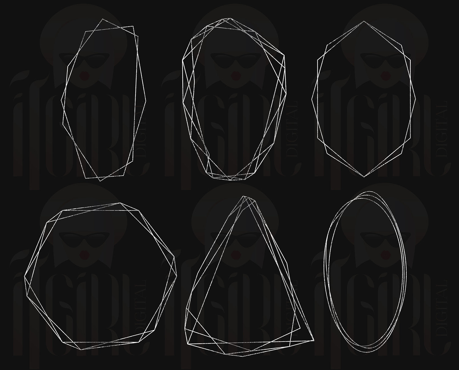 Silver Foil Geometric Frames Clipart: Modern Wedding Planner Graphics ...