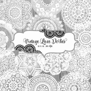 Vintage LACE Doily Digital ClipArt -authentic lace doily & borders transpent background for scrapbooking, wedding invitations-Commercial Use