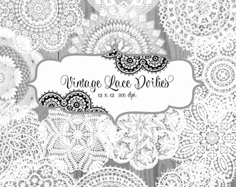 Vintage LACE Doily Digital ClipArt -authentic lace doily & borders transpent background for scrapbooking, wedding invitations-Commercial Use