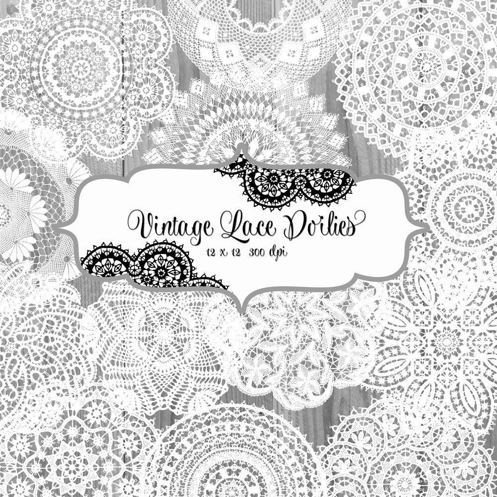 Vintage LACE Doily Digital ClipArt -authentic lace doily & borders transpent background for scrapbooking, wedding invitations-Commercial Use