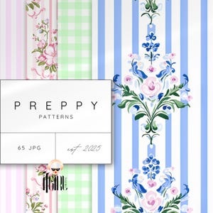 Papier numérique sans couture aquarelle grand millénaire, damassé florale, motifs grand millénaire, rayures preppy impression chambre d'enfant vintage, carreaux
