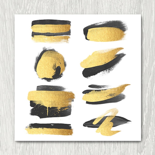 Gold Brush Strokes Clipart: Black & Gold Paint (Digital Download)