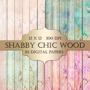 Shabby Chic Holz Digitales Papier - pastell rustikal Holz grunge gold floral distressed Hintergründe für Scrapbooking, Hochzeitseinladungen, Karten
