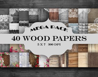 Rustikales Holz Digital Paper Pack: Hintergründe mit Spitze und Blumen (Digitaler Download)