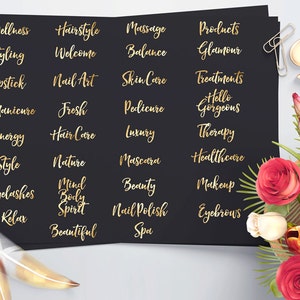 Gold Foil Beauty Word Art Overlays: Spa, Makeup, Wellness (Digital Download)