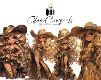 Blonde Glam Cowgirl Clipart, cute girl clipart, western clipart, boots clipart, gold clipart, doll clipart digital download sublimation png