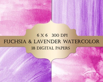 Watercolor Digital Paper - fuchsia lavender watercolor glitter metallic SHINY paint background scrapbook wedding invitation planner clipart