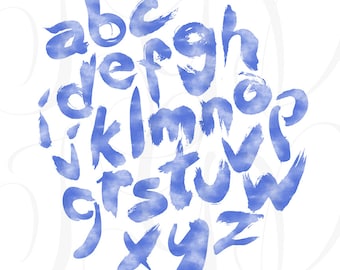 Preppy Blue Watercolor Alphabet Letters Clip Art