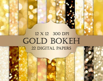 Bokeh Digital Paper -  gold bokeh gold glitter bokeh backgrounds shiny gold digital paper bokeh backdrop bokeh potography overlays planner