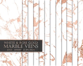Papel digital de mármol rosa dorado: Scrapbooking con textura brillante (descarga digital)