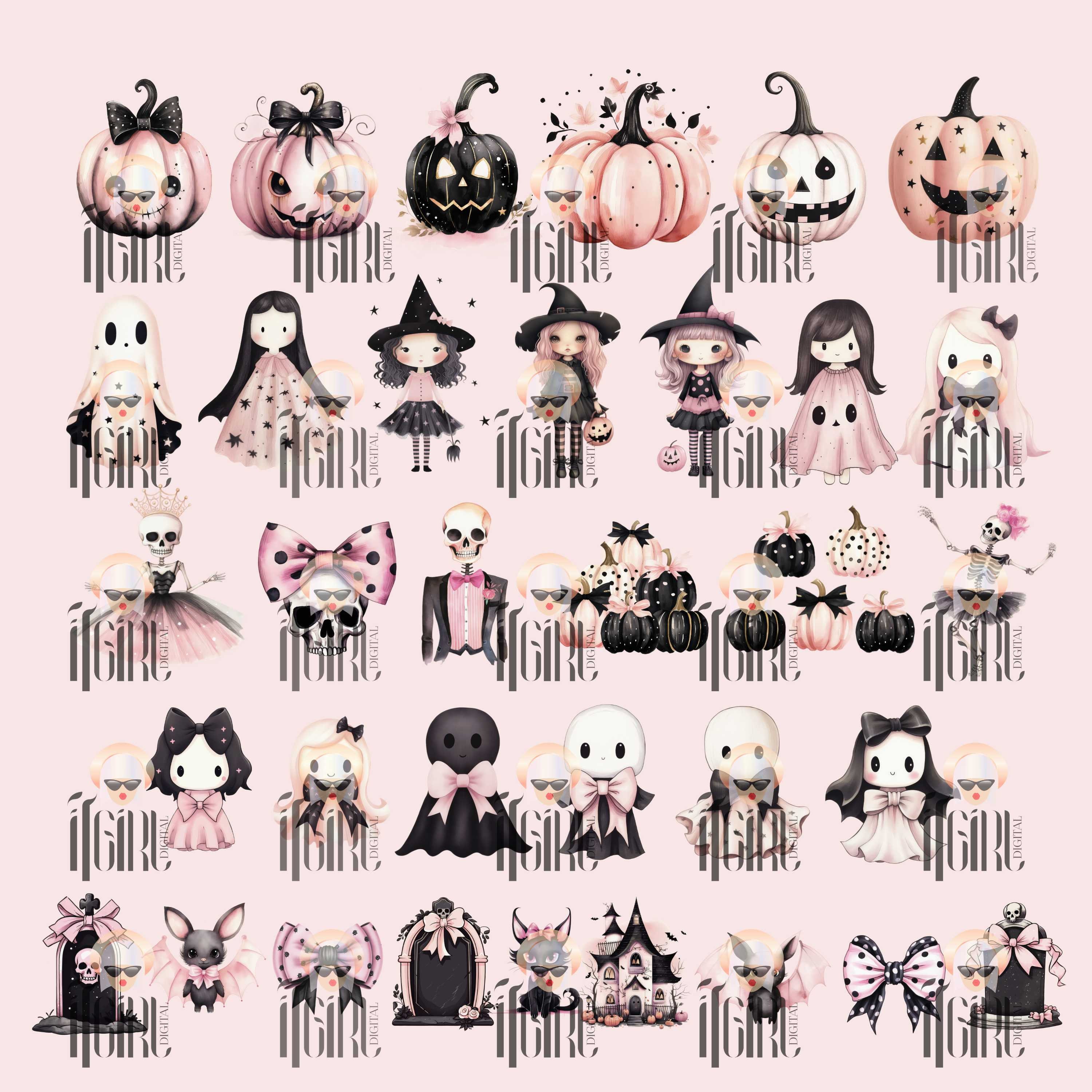 Pink Halloween Watercolor Clipart, Cute Pastel Halloween, Pink Pumpkin ...