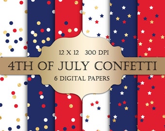 4th of July Confetti Digital Paper Pack: Patriotic Scrapbooking (Digital Download)