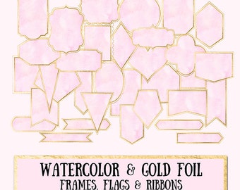 Cadres aquarelle rose poudré : cliparts scrapbooking (téléchargement numérique)