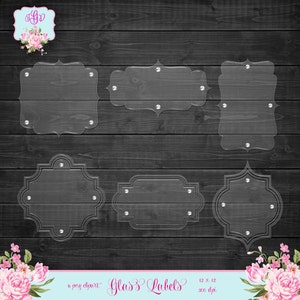 Realistic Glass Labels Transparent Frames Digital Clipart - Glass frames clipart transparent crystal tags scrapbooking wedding invitation