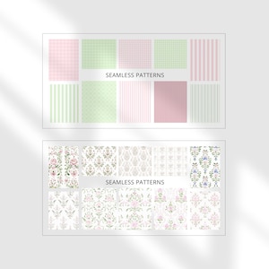 Grandmillenial Preppy Seamless Digital Paper, Cottagecore Watercolor Pastel Floral Patterns, Nursery Print, Preppy Stripes, Plaid image 7