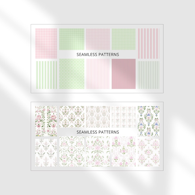 Grandmillenial Preppy Seamless Digital Paper, Cottagecore Watercolor Pastel Floral Patterns, Nursery Print, Preppy Stripes, Plaid image 7