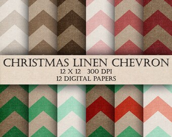 Christmas Chevron Linen Texture: Scrapbook Paper Pack (Digital Download)