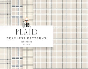 Classy Beige Plaid Digital Paper Pack, Grandmillennial Patterns, Preppy Seamless Repeating Pattern Fall Fabric Brown Plaid Background