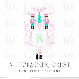 グランドミレニアル水彩画クリスマスくるみ割り人形モノグラムクレストクリップアート：プレッピーPNG