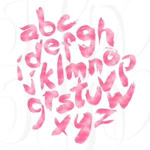 Pink Watercolor Alphabet Clipart: Brush Stroke Letters (Digital Download)
