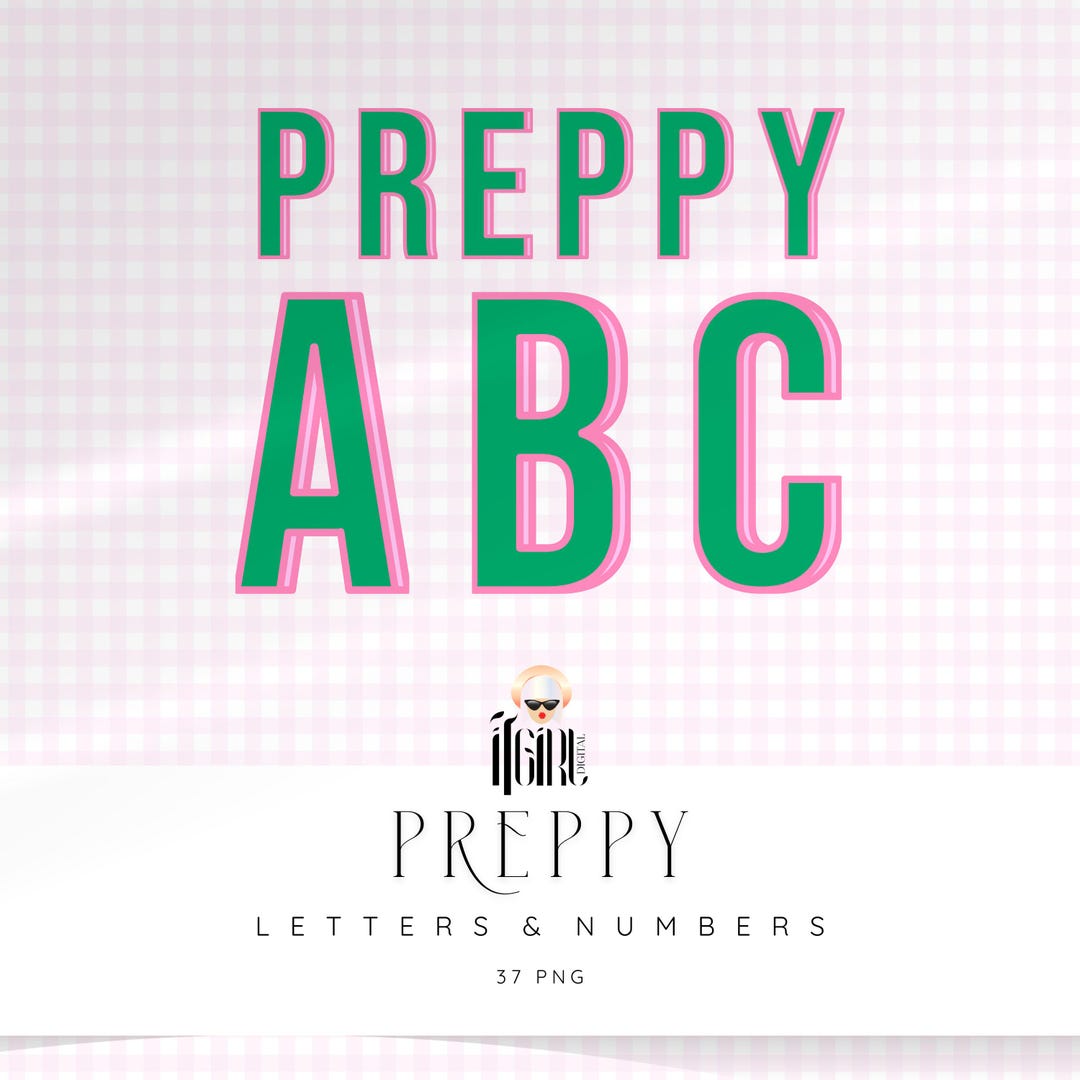 Sti Prep Lettering Green and Pink Preppy College Letters, Sports Alpha, Varsity Alphabet ...