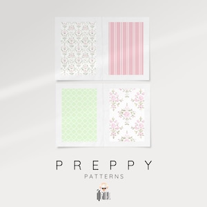 Grandmillenial Preppy Seamless Digital Paper, Cottagecore Watercolor Pastel Floral Patterns, Nursery Print, Preppy Stripes, Plaid image 4