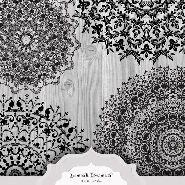 Damask Ornaments Digital Clip Art - Vintage flourish embellishments for scrapbooking, wedding invitations, cards - Commercial Use