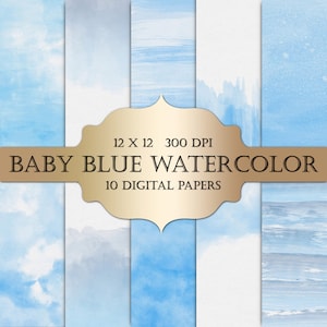 Watercolor Digital Paper - baby blue watercolor painted digital paper pastel ombre watercolor background scrapbooking wedding invitation