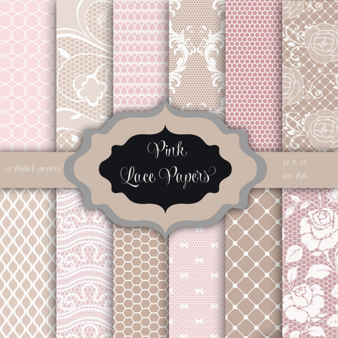 Pink LACE Digital Paper Pack - Floral Lace Mesh Pattern Background for ...