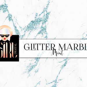 Mint Glitter Marble Digital Paper  - mint marble glitter digital paper white marble background marble veins planner stickers commercial use