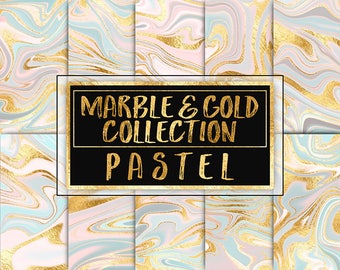 Pastel Marble Gold Foil Digital Paper: Scrapbook Texture (Digital Download)