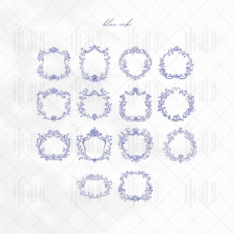 Hand Drawn Rococo Floral Frames: Gentle Pencil Sketch Wedding Monogram ...