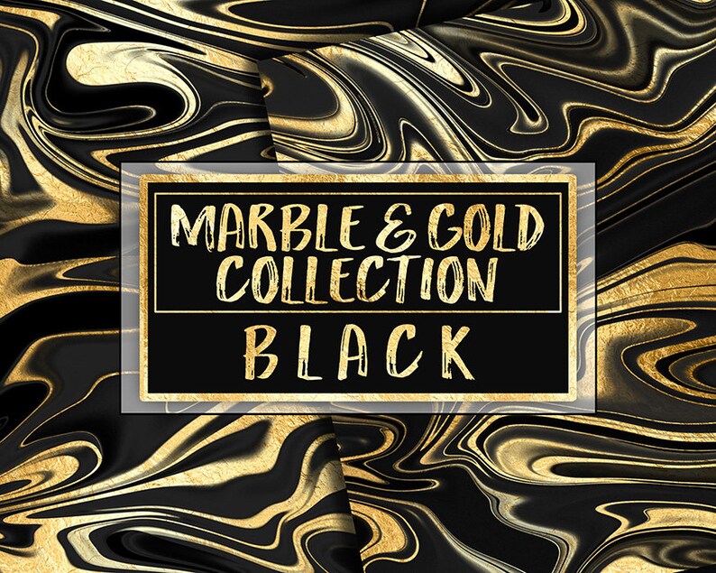 Black Marble Digital Papers gold foil marble liquid marble Etsy