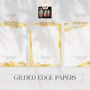 Digitaal papier met gouden rand, huwelijksuitnodiging sjabloon, goudfolie, verguld, verguld randpapier, handgemaakt papier, afdrukbare plaats kaarten