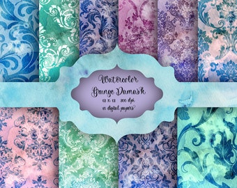 Grunge Aesthetic Digital paper, WATERCOLOR Damask watercolur texture backgrounds indie aesthetics painting pastel aesthetics vintage art