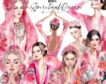 Watercolor Spiritual Queen Clipart: Meditation & Yoga PNG (Digital Download)