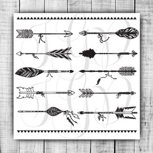 Hand Drawn Arrows Tribal Aztec Digital Clip Art - tribal pattern transparent background arrows for scrapbooking, wedding invitations, cards