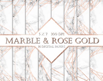 Marble and Rose Gold Digital Paper - marble rose gold gold foil planner digital paper wedding invitation birthday invitation planner clipart