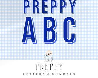 Preppy College Letters, Blue Sports Alphabet, Varsity Alpha. Sublimation, Sports Team, Faux Embroidery Font