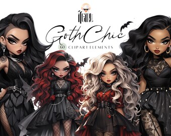 Whimsigoth Girl Clipart: Akvarell Halloween-kostymdockor (digital nedladdning)