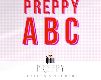 Red and Pink Preppy College Alphabet, Sports Alpha, Varsity Letters