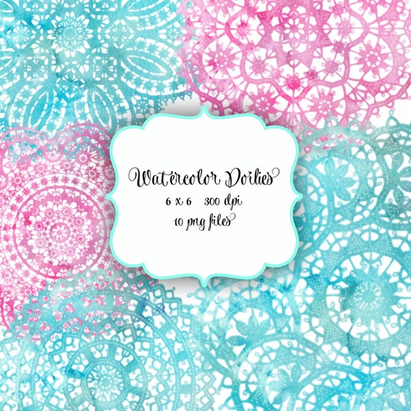 Watercolor LACE Doily Digital ClipArt - painted lace doily transpent background for scrapbooking, wedding invitations-Commercial Use