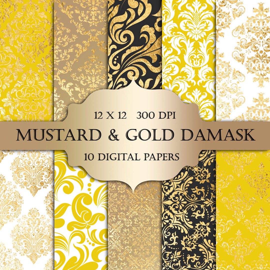 Mustard \u0026 Gold Foil Damask Digital Paper: 12x12 Printable Backgrounds  (digital Download) - Etsy, image size:1080x1080