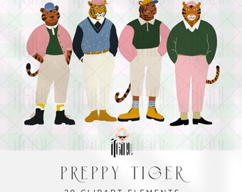 Preppy Tigers Clipart: College Sporty Boy PNG
