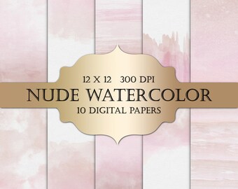 Watercolor Digital Paper - nude watercolor textures painted digital paper ombre watercolour backgrounds scrapbooking wedding invitations